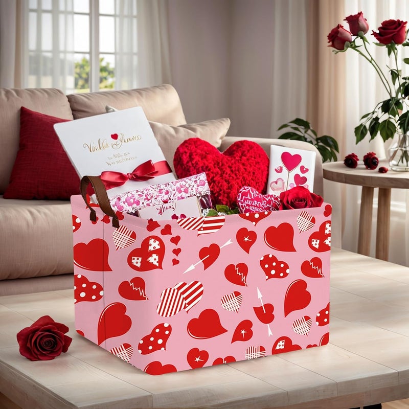 SETAMA Cute Large Valentine's Day Gift Basket Empty Heart Decor Storage Bin for Kid Baby Room Décor (Striped Red Heart) - Image 2